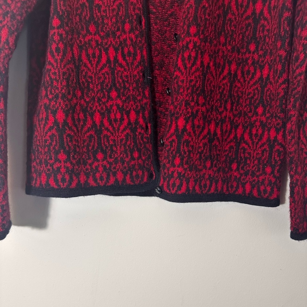Vintage 100% wool Karen Scott cardigan button down sweater red black size M - Picture 6 of 11
